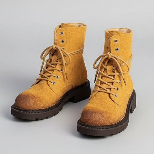 Bottes Mi-Mollet En Cuir Véritable Femmes GKTINOO Lacets