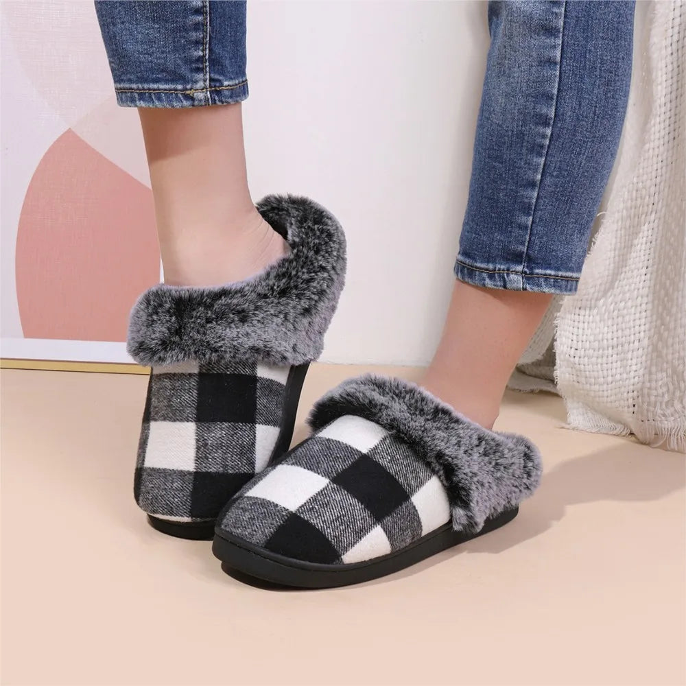 Elvara - Pantufas Barefoot Femininas Xadrez Forradas