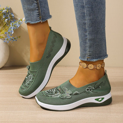 FloraStep Knit – Sapatos barefoot respiráveis com bordado floral unissexo