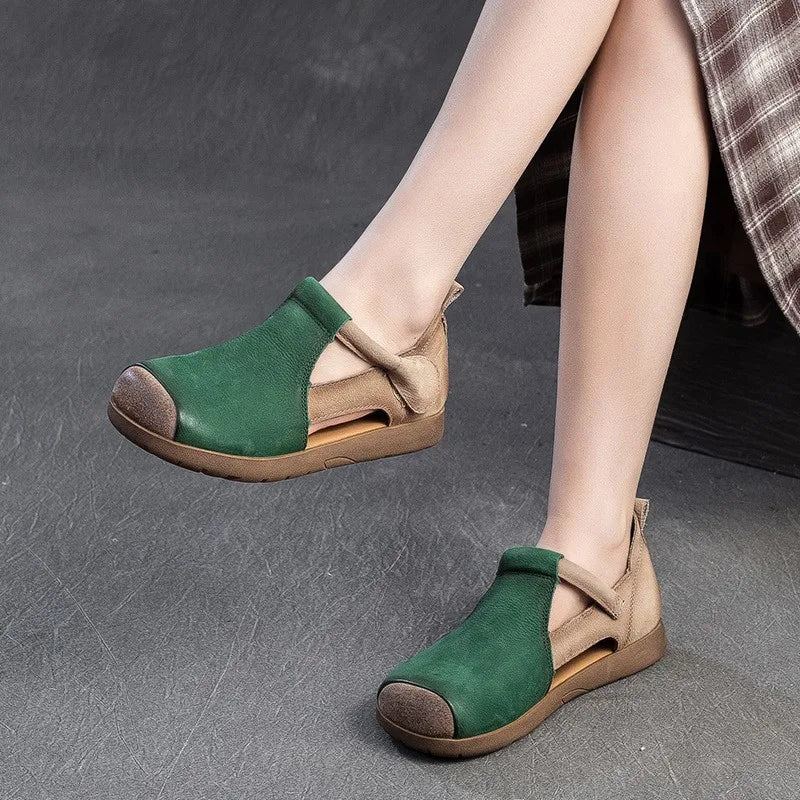 Vintage Aura – Sandálias em couro genuíno de estilo retro para mulher