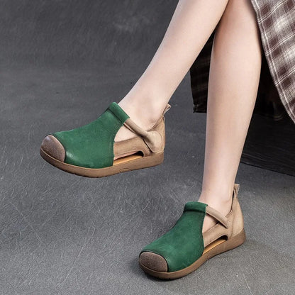 Vintage Aura – Sandálias em couro genuíno de estilo retro para mulher