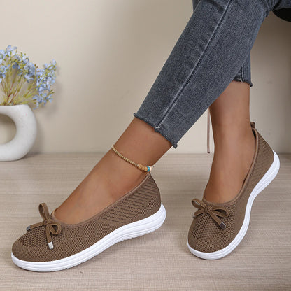 BellaKnit Grace – Sabrinas barefoot respiráveis em malha com laço decorativo