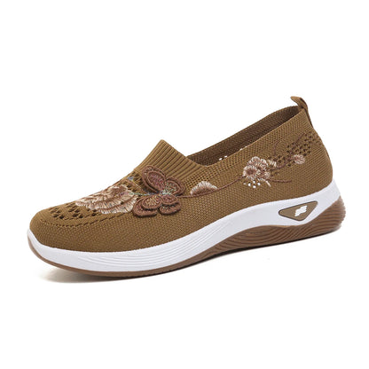 FloraStep Knit – Sapatos barefoot respiráveis com bordado floral unissexo