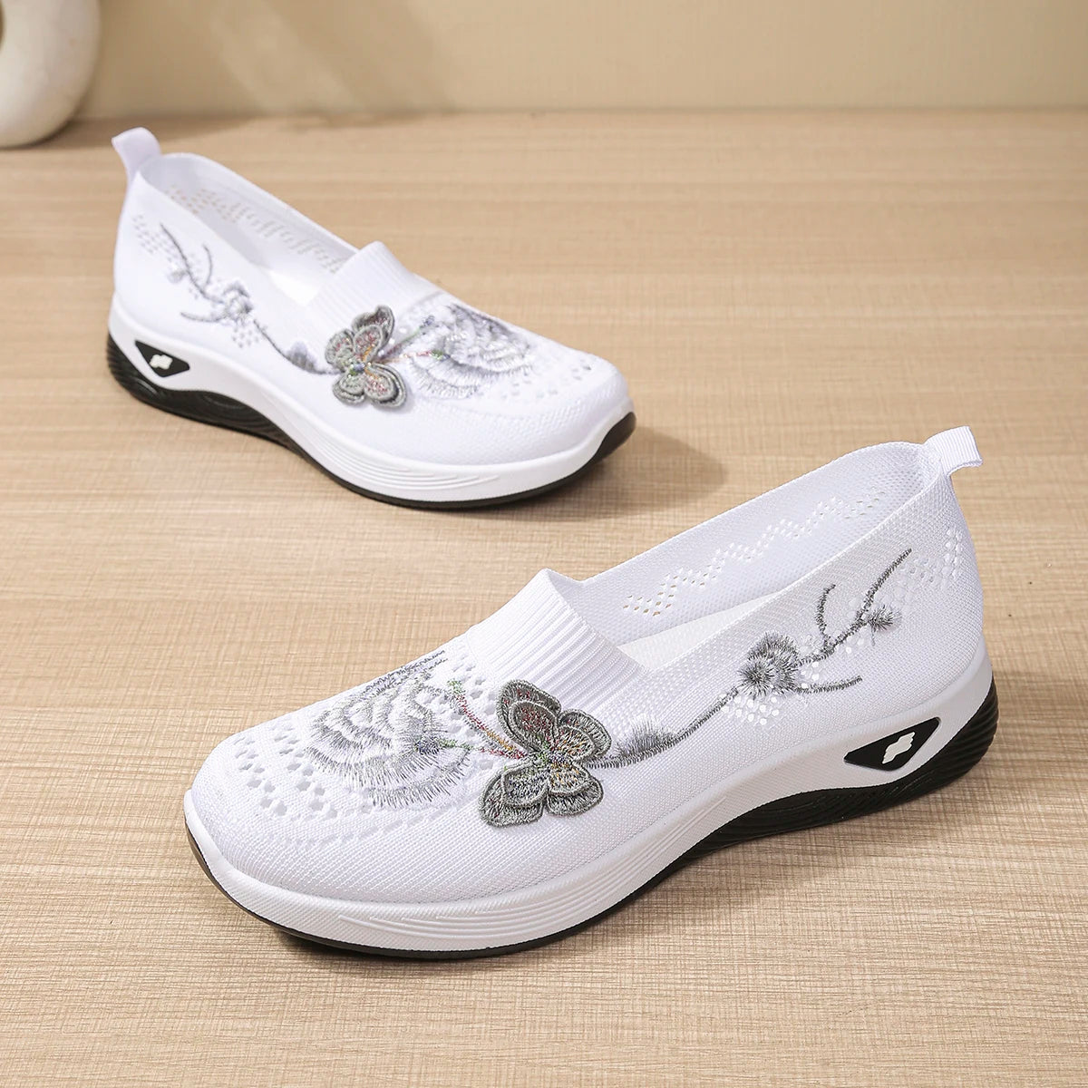 FloraStep Knit – Sapatos barefoot respiráveis com bordado floral unissexo
