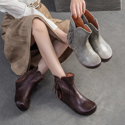 Bottes Courtes Retro Hiver Femme En Cuir Véritable Confort