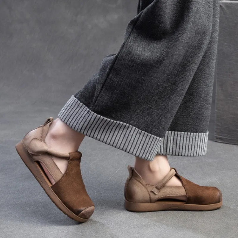 Vintage Aura – Sandálias em couro genuíno de estilo retro para mulher