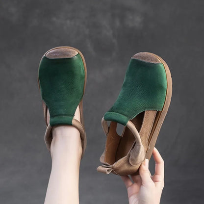 Vintage Aura – Sandálias em couro genuíno de estilo retro para mulher